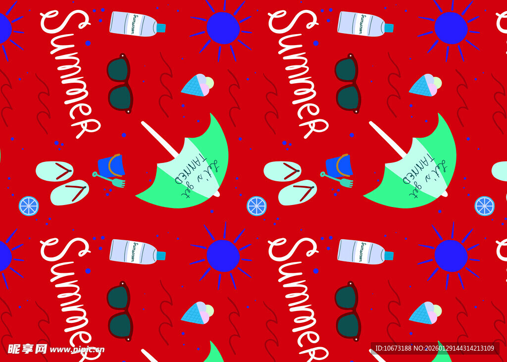 夏日清凉元素红色印花图案