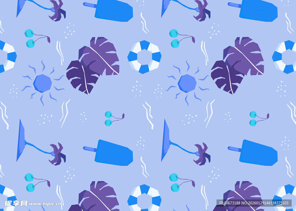 梦幻蓝紫色海洋元素图案