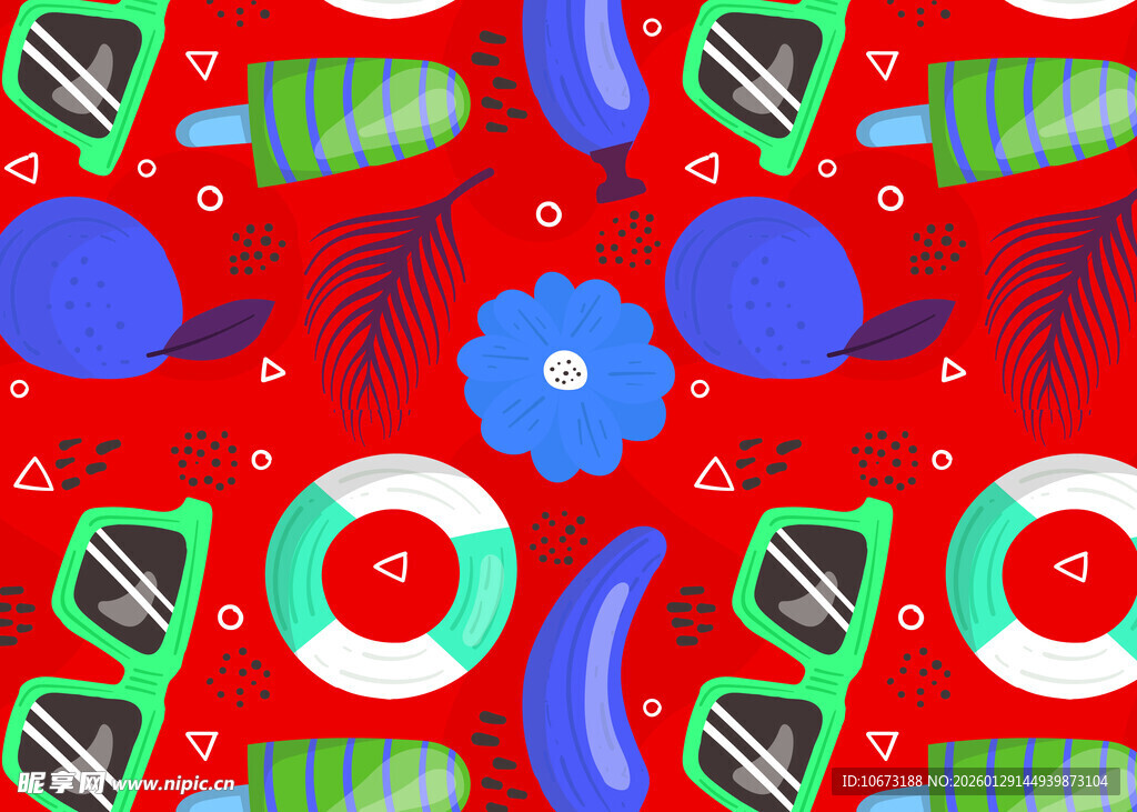 红色背景多彩几何图案