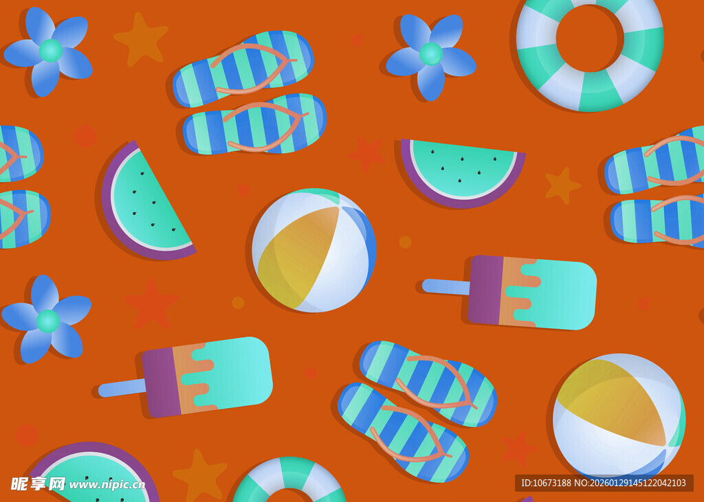 夏日海滩元素图案背景