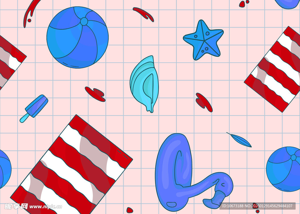 夏日海滩元素图案设计