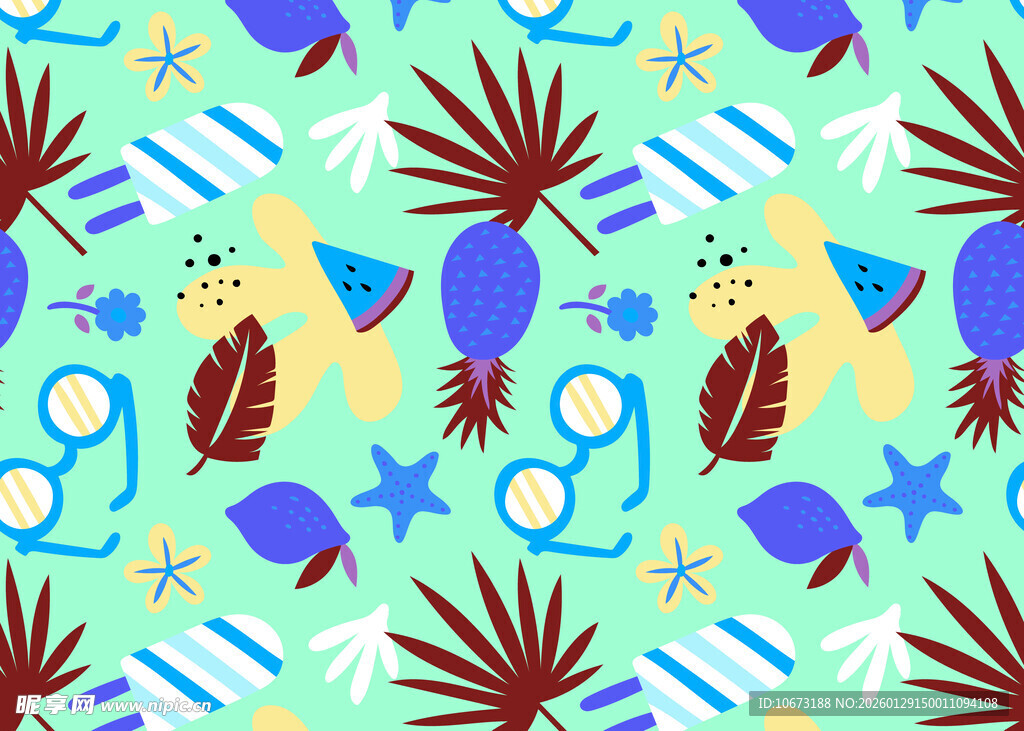 海洋风卡通图案背景图