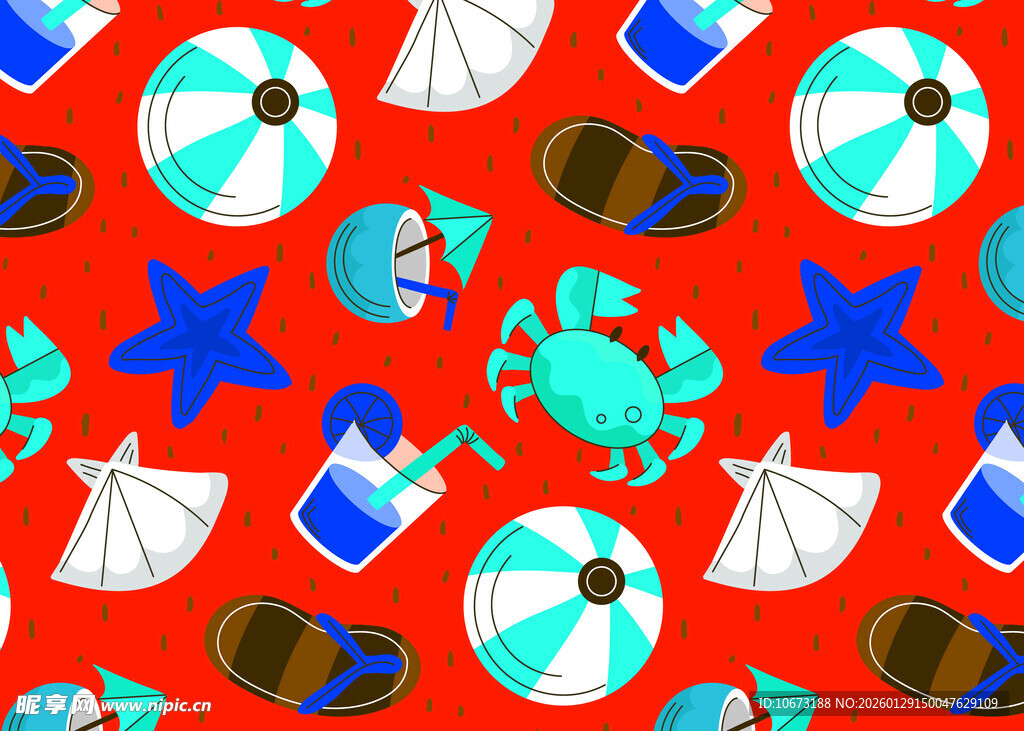 夏日海滩元素无缝图案