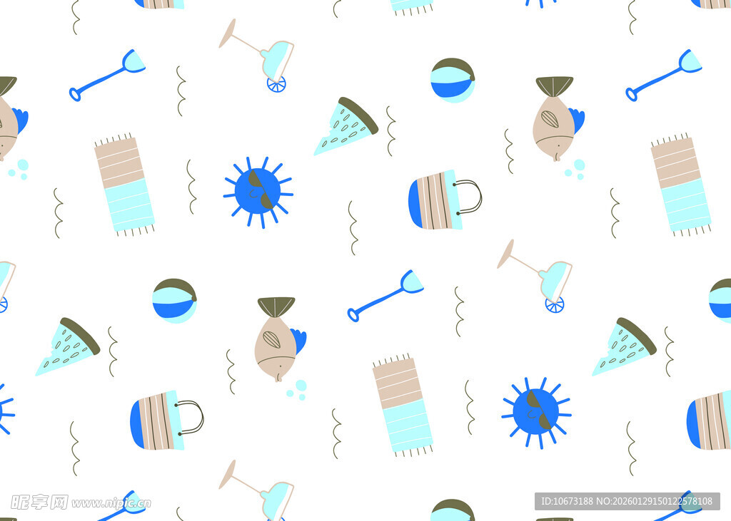 夏日海滩元素无缝图案