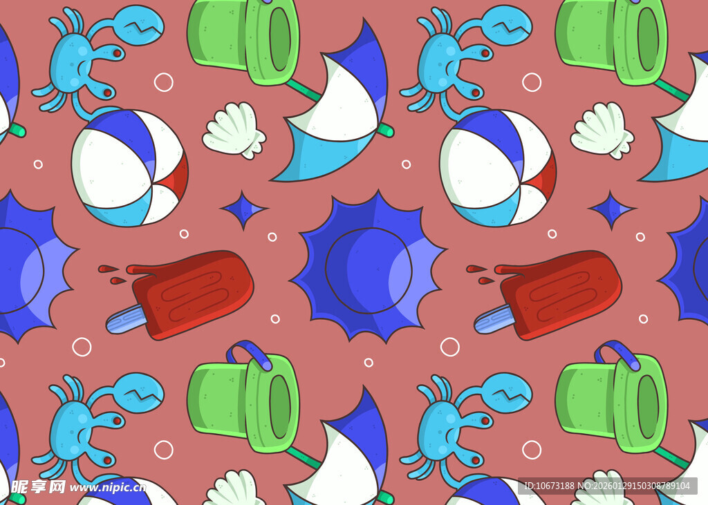 夏日海滩元素图案设计