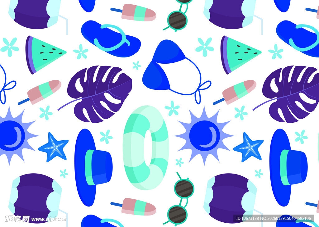 夏日海滩元素无缝图案