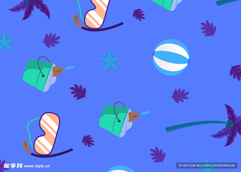 蓝色背景上的多彩图案元素