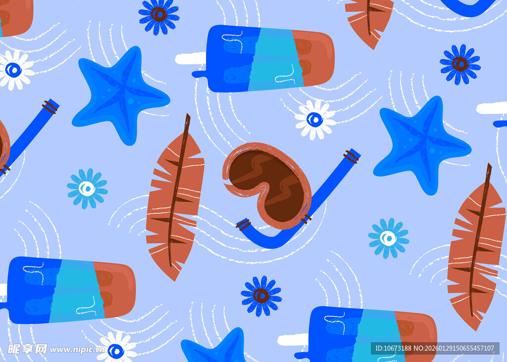 夏日海洋元素无缝图案