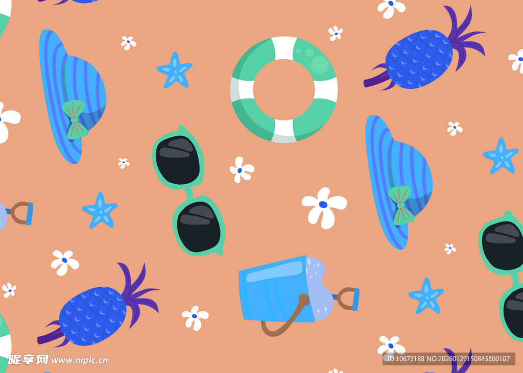 海洋元素卡通图案背景