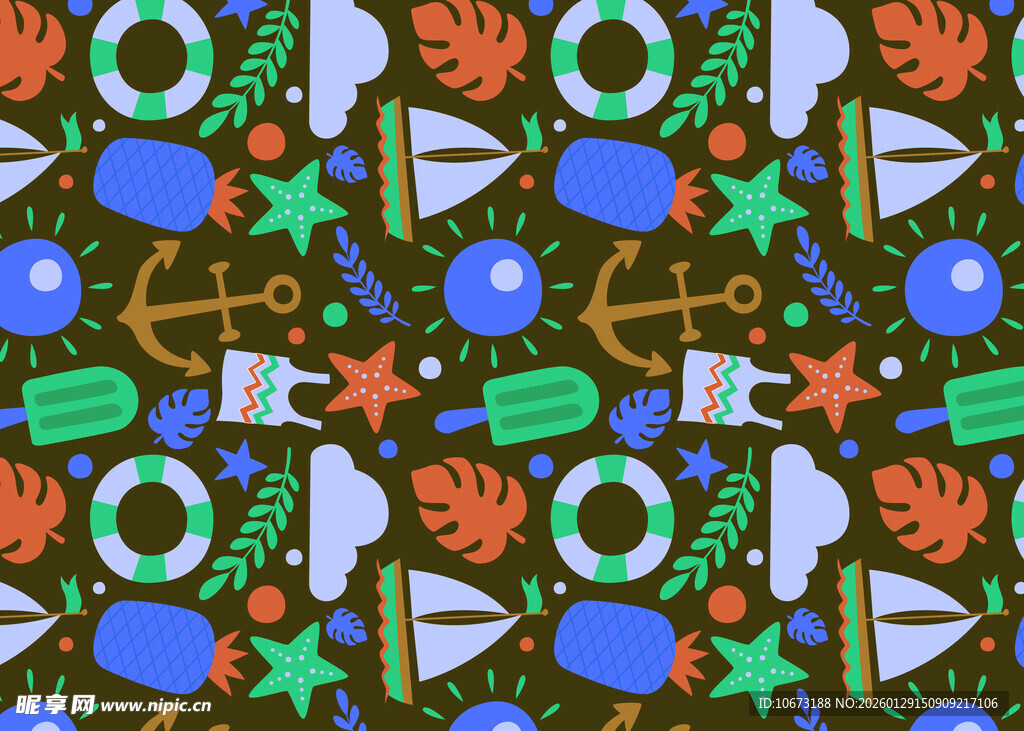 海洋主题多彩图案背景