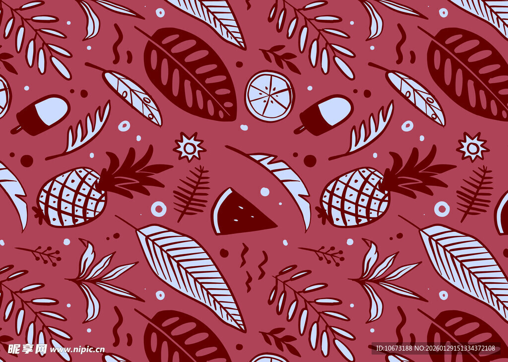 红色植物图案无缝背景图