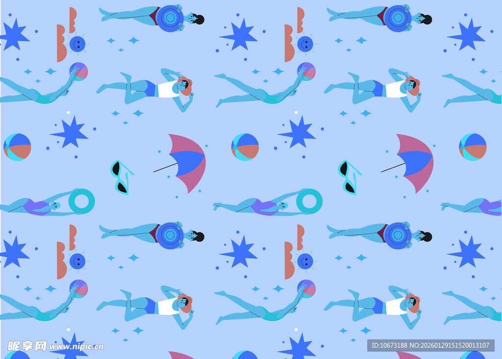 海洋生物图案的蓝色背景图
