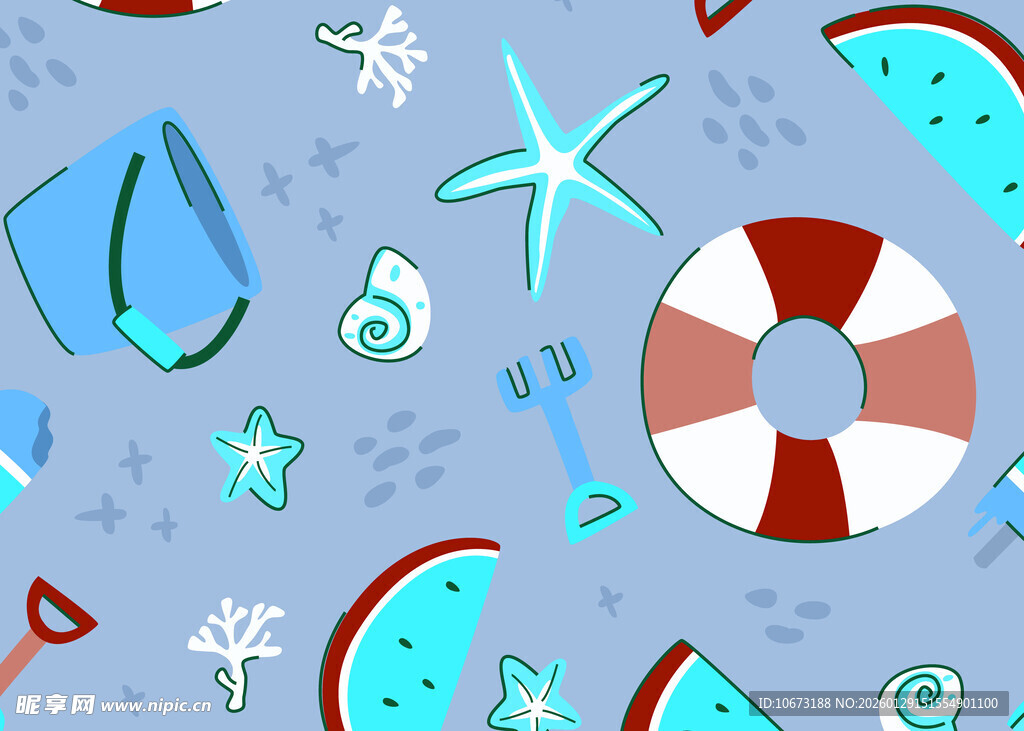 夏日海洋元素无缝图案