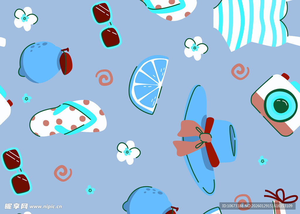 夏日度假元素无缝图案