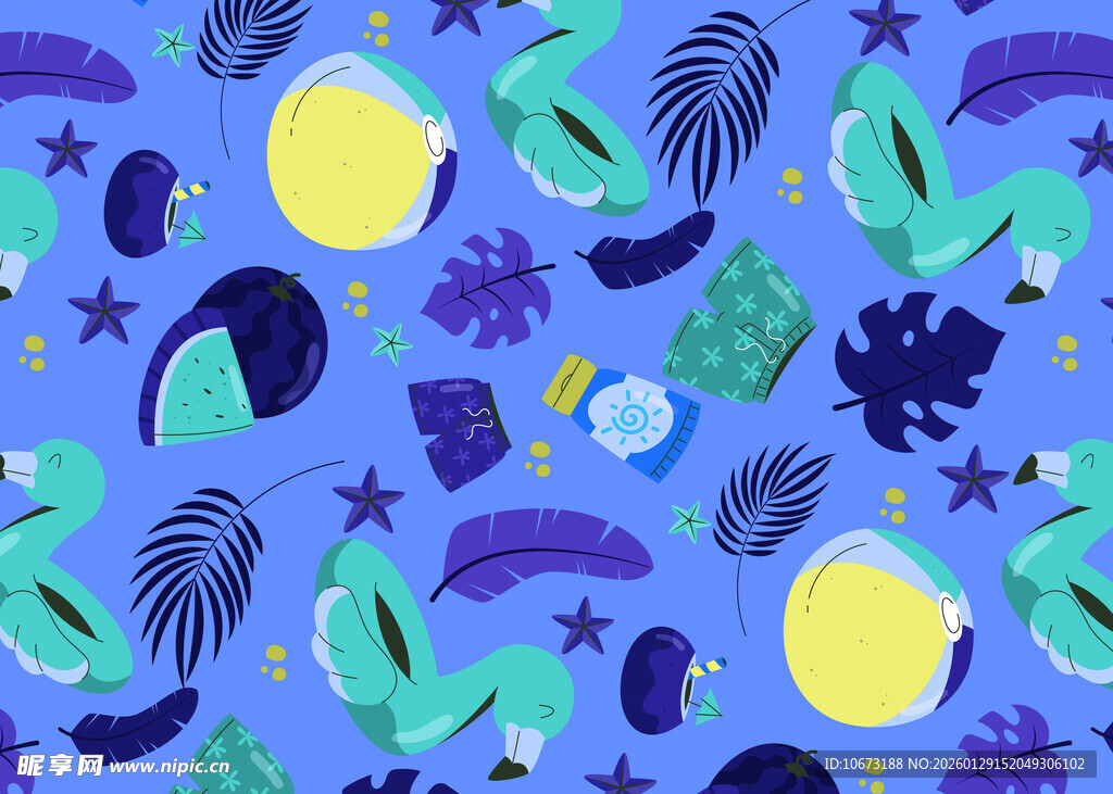 蓝色梦幻海洋风图案设计