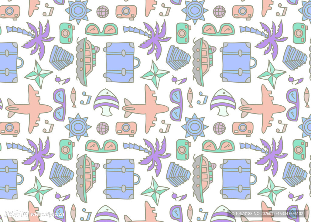 多彩卡通图案无缝背景图