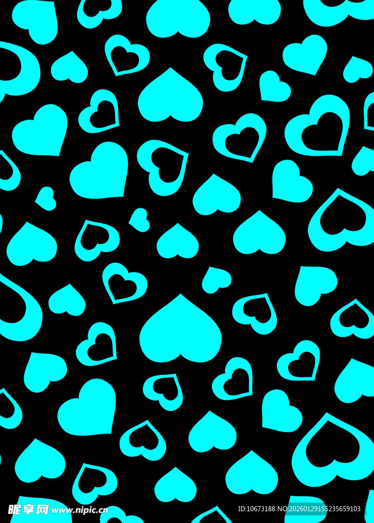 蓝心黑底浪漫图案背景