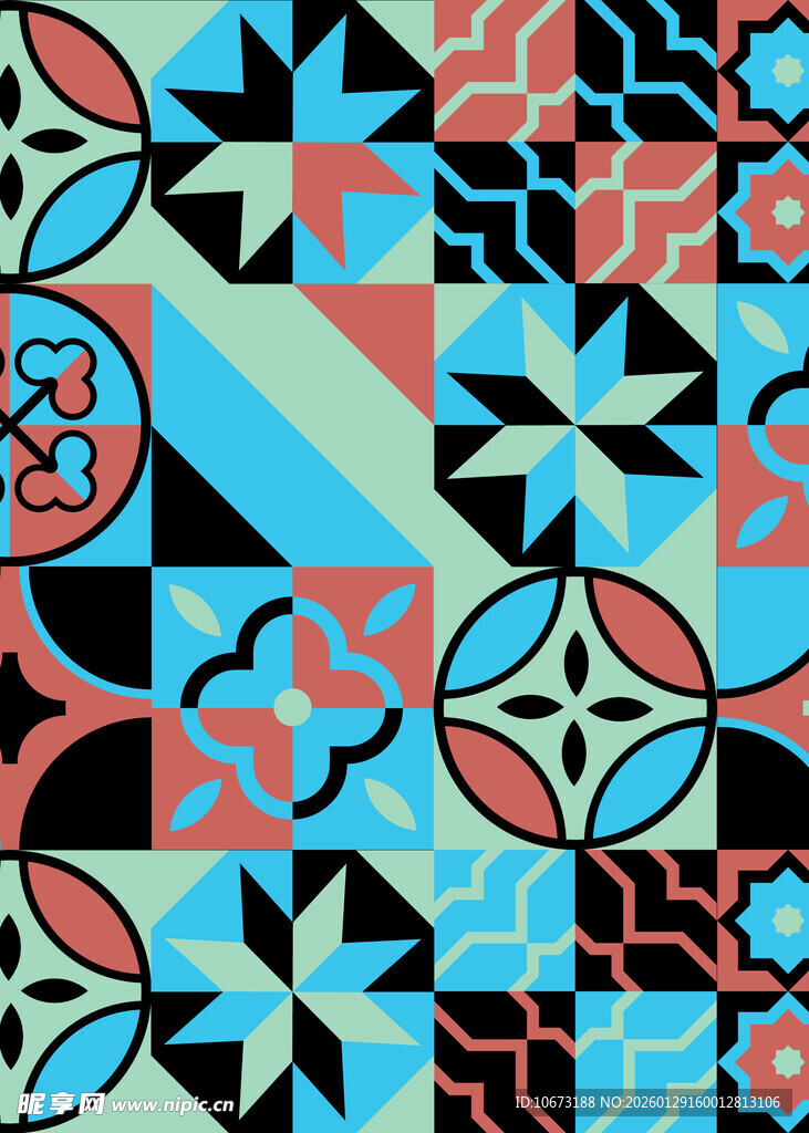 几何图案拼接艺术画面