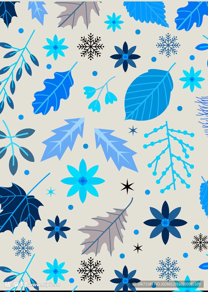 蓝调雪花树叶图案纹理