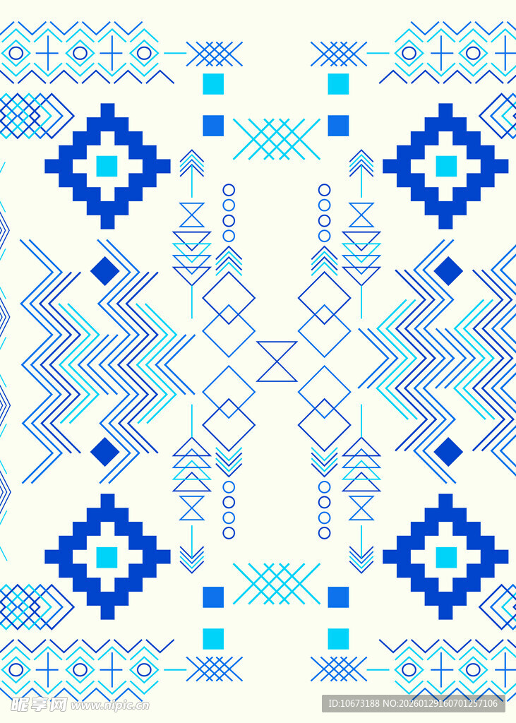 蓝白几何民族风图案设计
