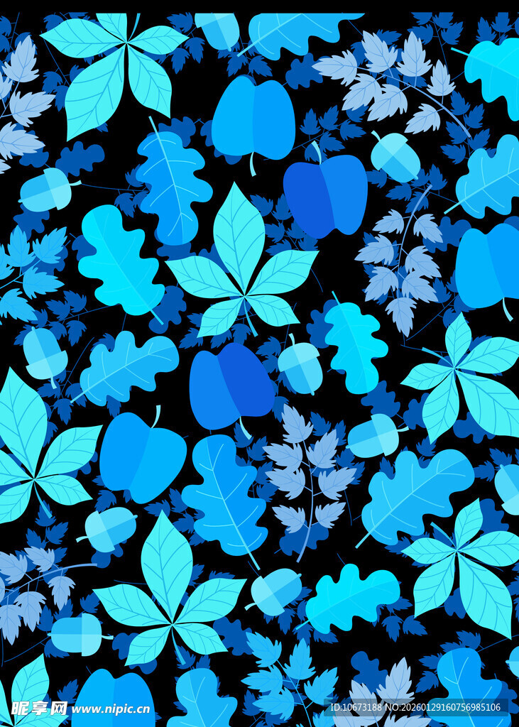 蓝色花叶图案背景