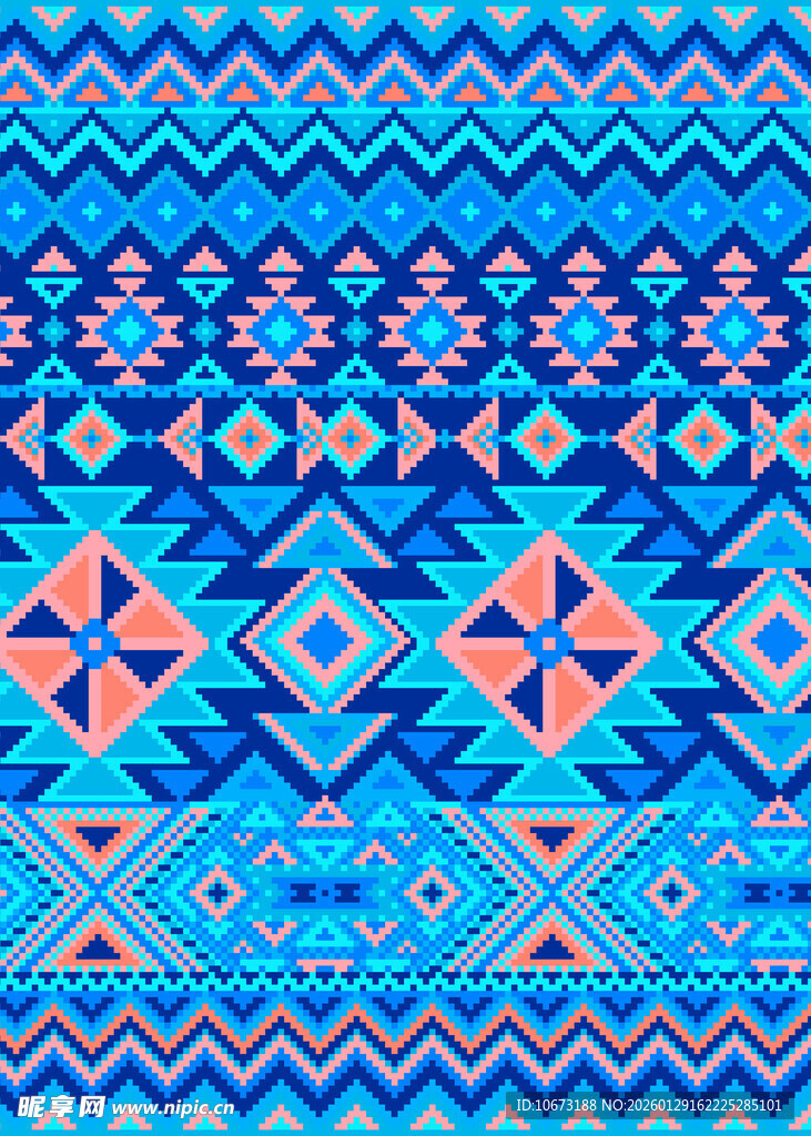 蓝色几何图案民族风纹理