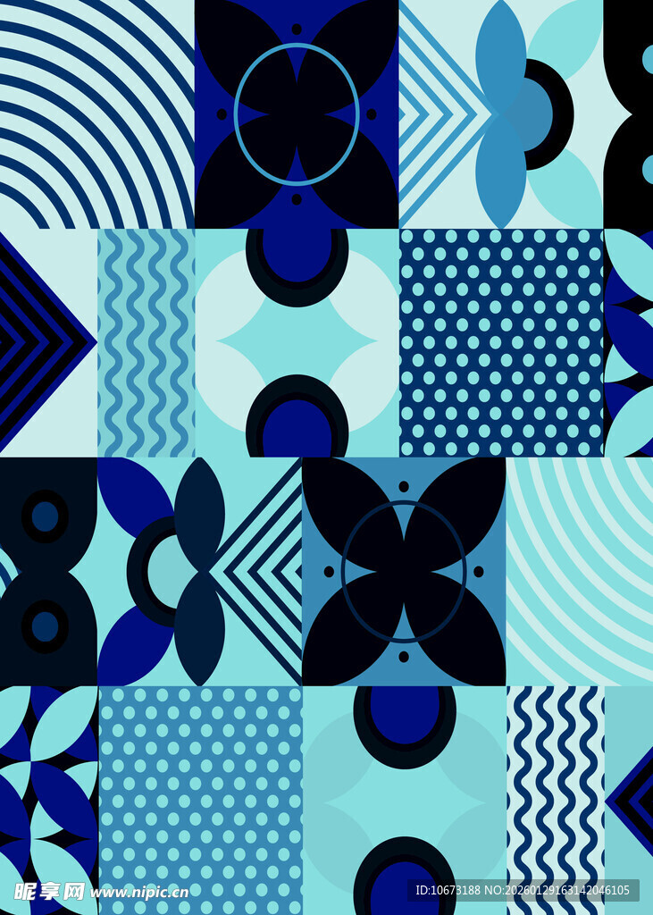 蓝调几何图案拼接艺术