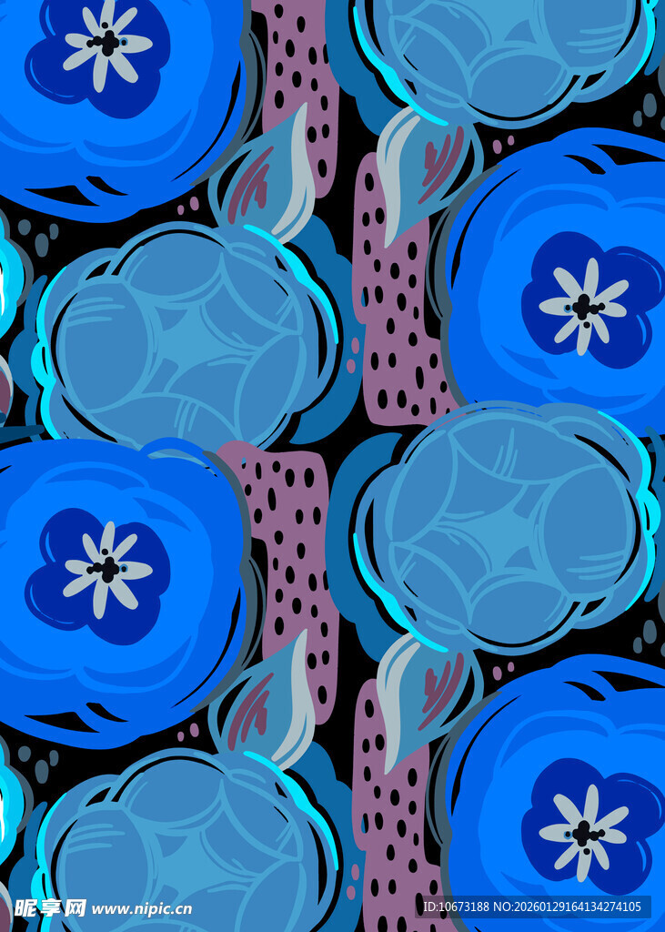 蓝色抽象花卉图案设计