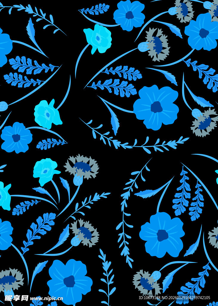 蓝色花卉图案背景纹理