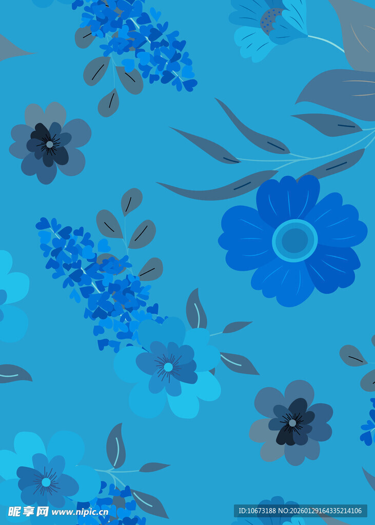 蓝色花卉图案背景纹理