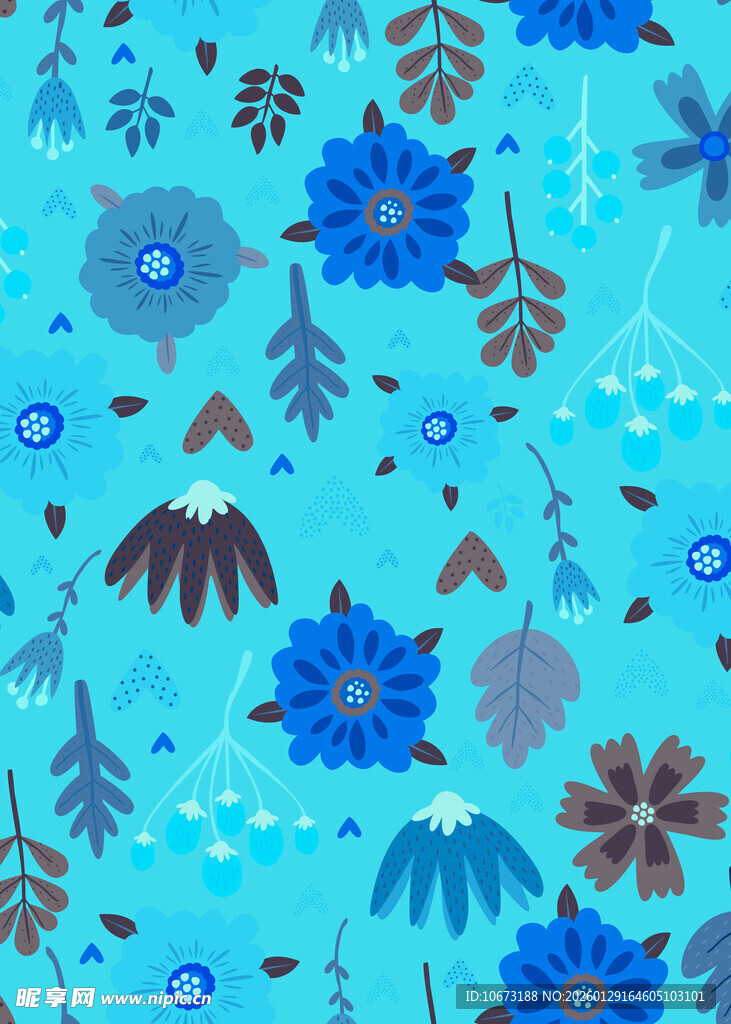 蓝色花卉植物图案背景