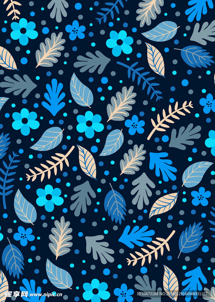 蓝色花卉叶子图案背景