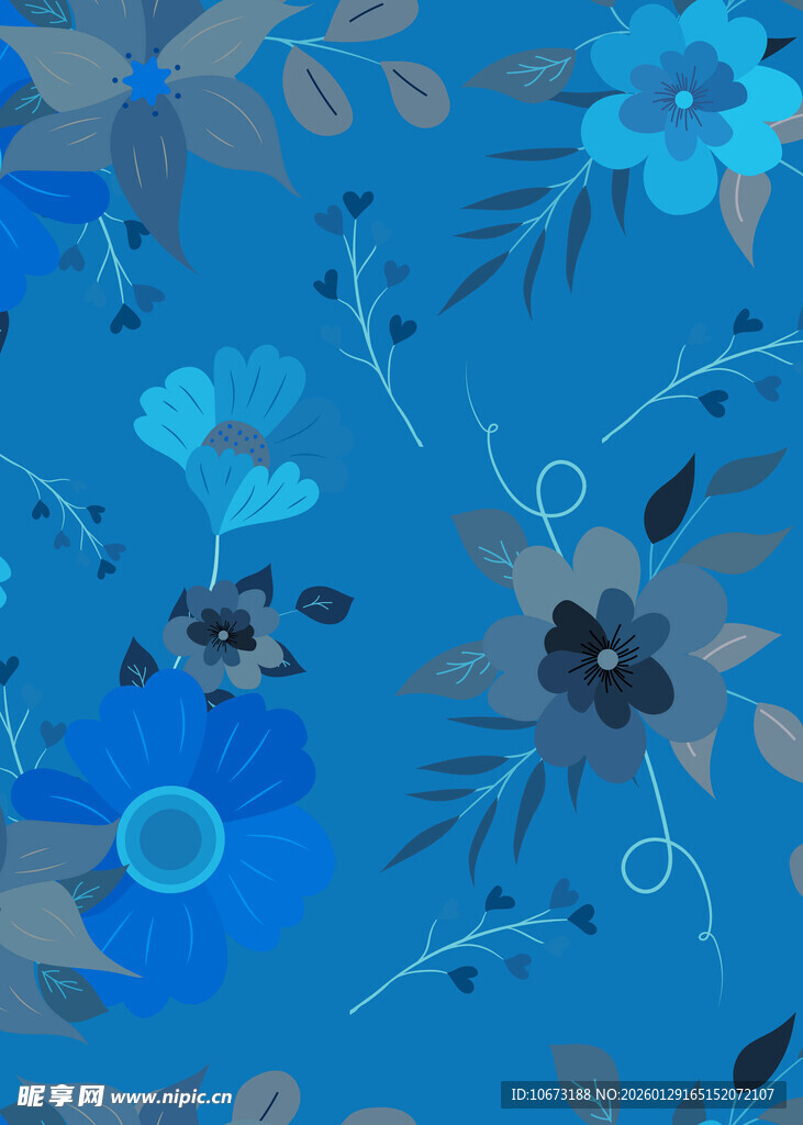 蓝色花卉图案背景纹理