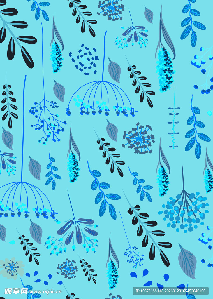 蓝色花卉植物图案背景