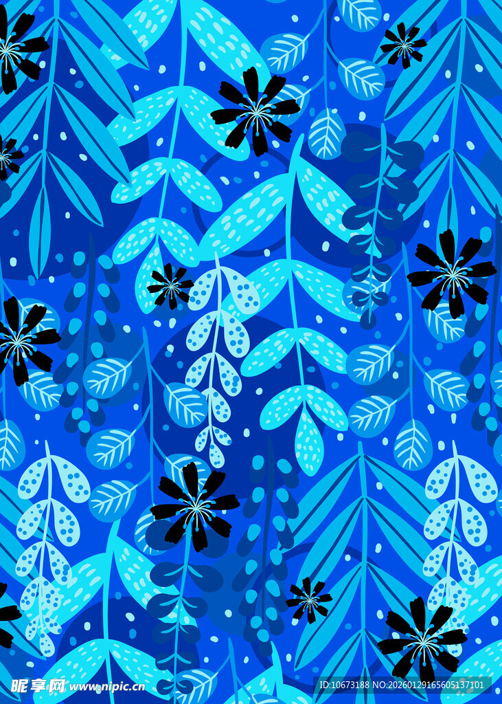 蓝色雪花树叶图案背景