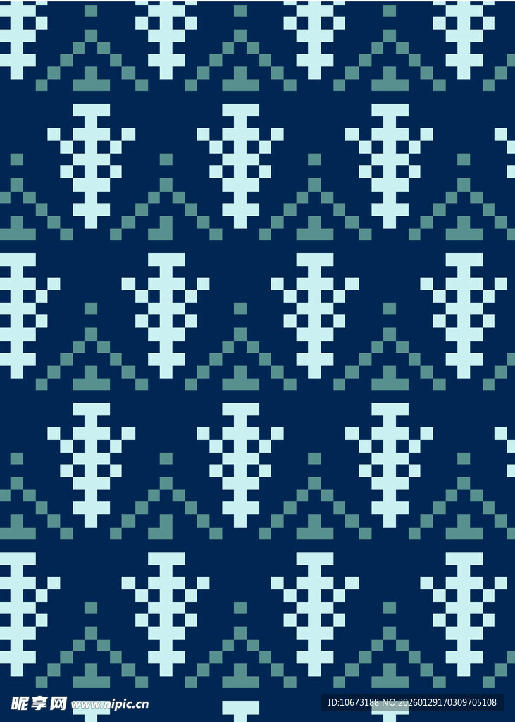 蓝白几何图案织物纹样