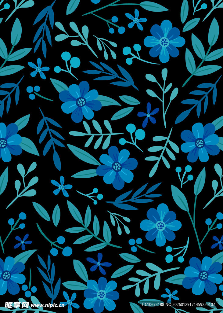 蓝色花卉图案背景纹理