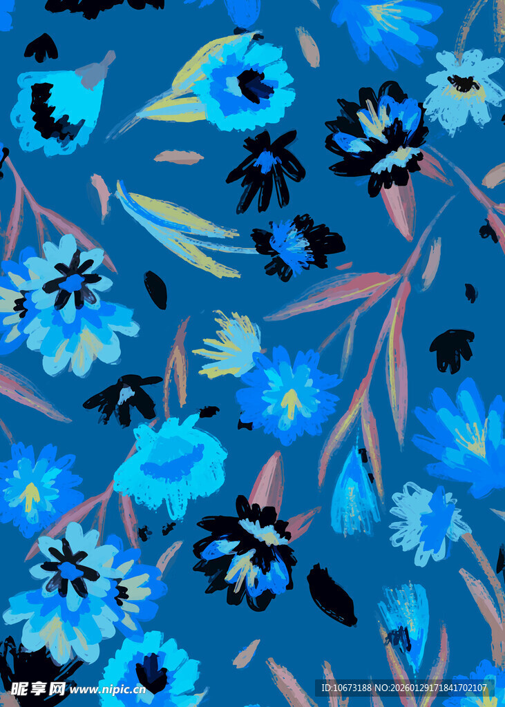 蓝色花卉图案背景