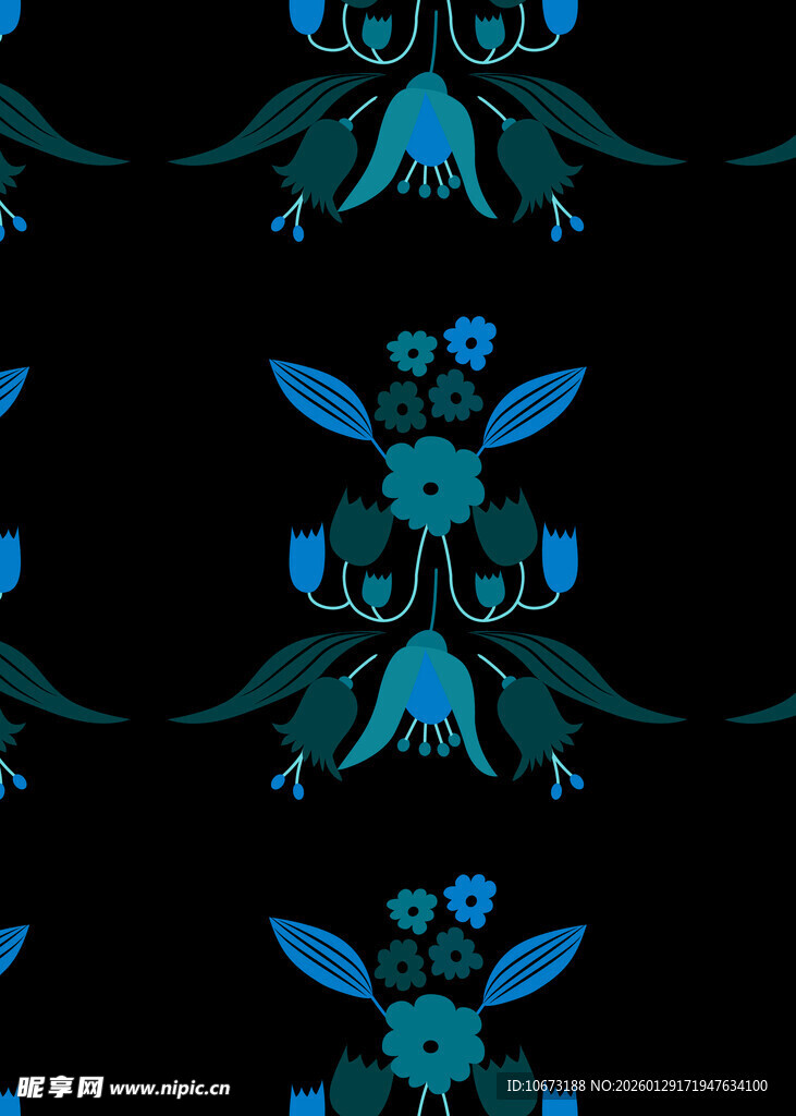 蓝色花卉图案黑色背景纹理