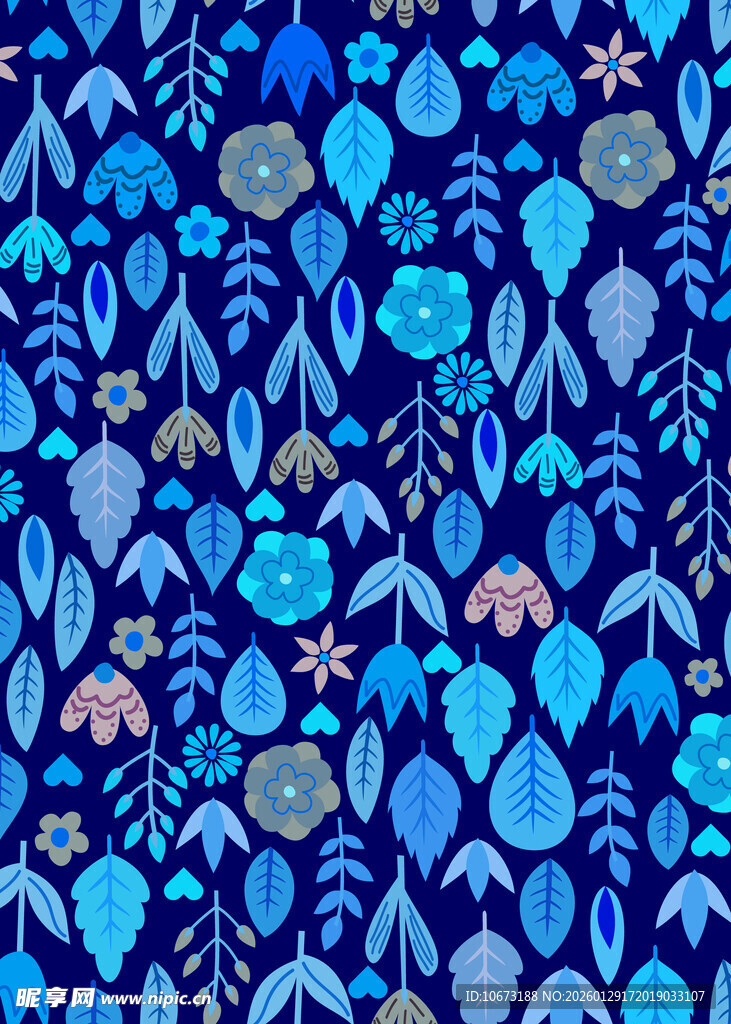 蓝色花卉植物图案纹理