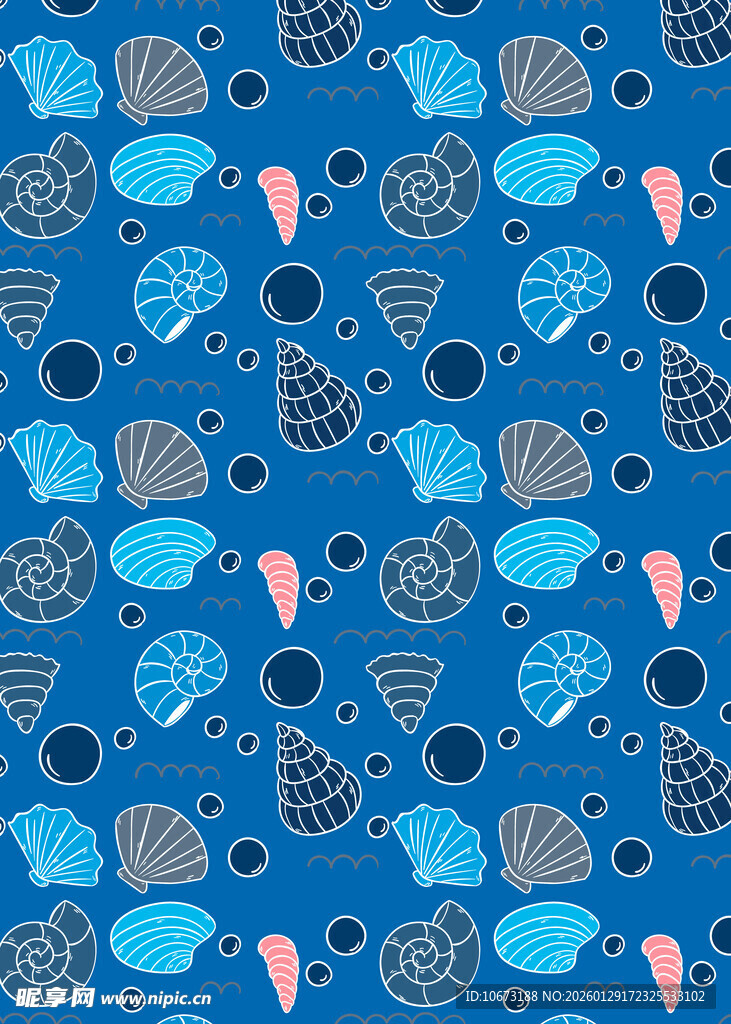 蓝色海洋风可爱图案背景