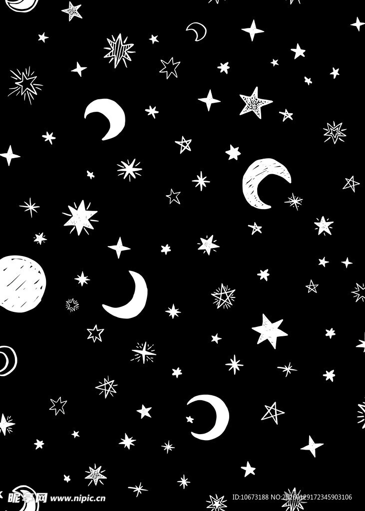 黑白星月雪花梦幻背景图