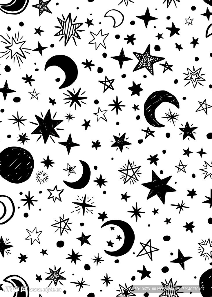 黑白星月无缝图案背景