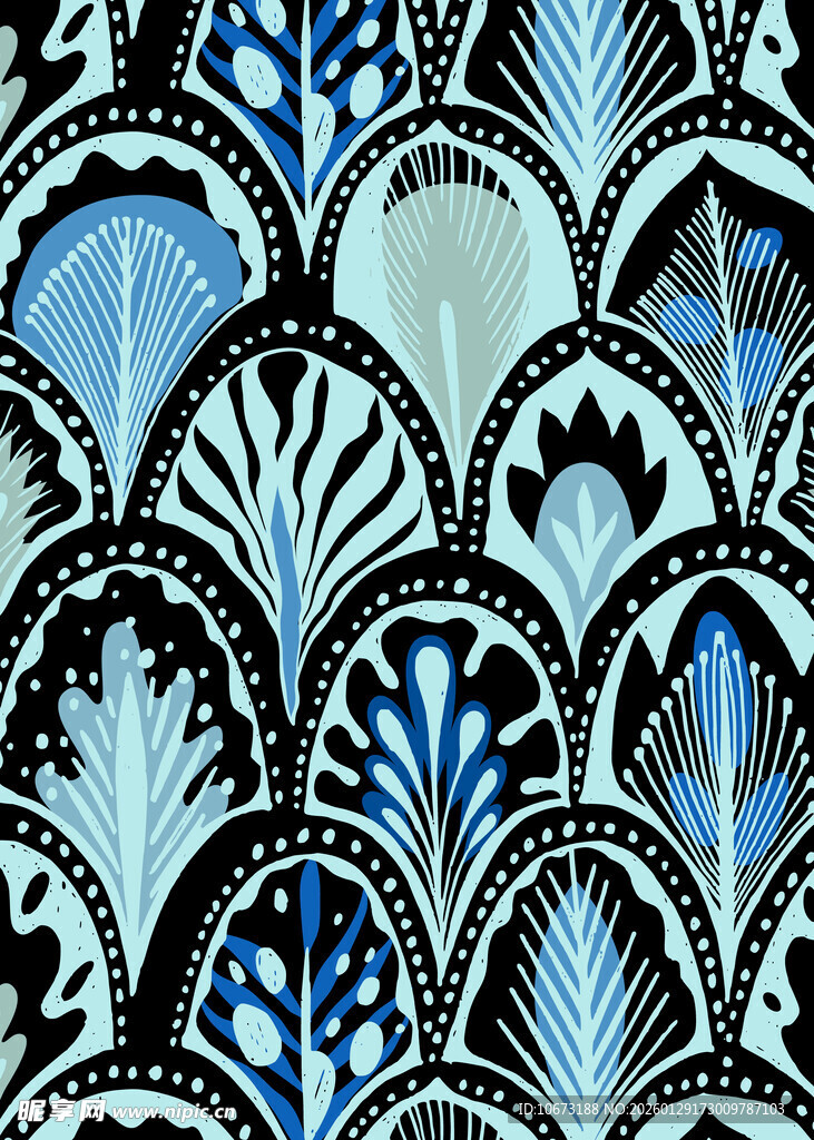 蓝白花纹图案设计