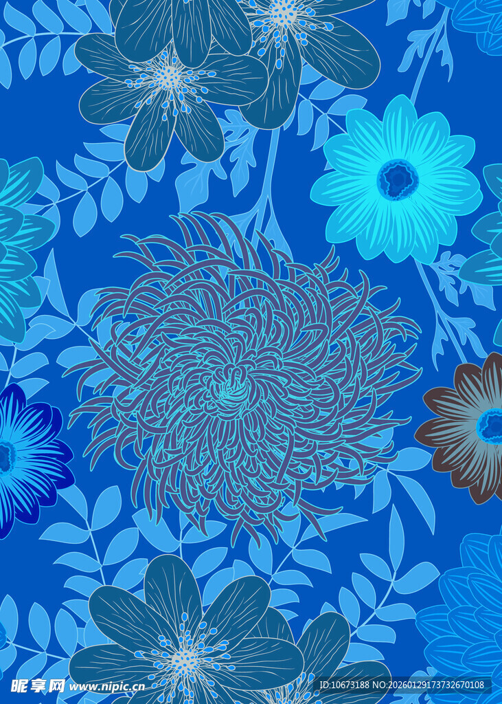蓝色花卉图案精美背景