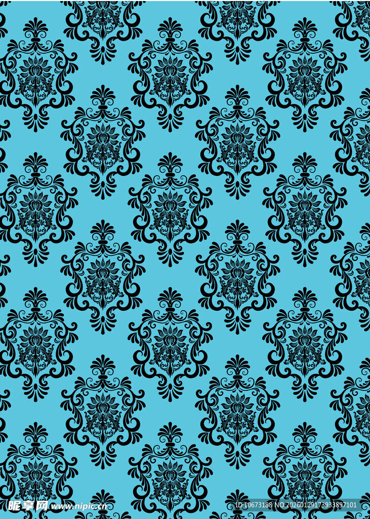 蓝色复古花纹无缝图案