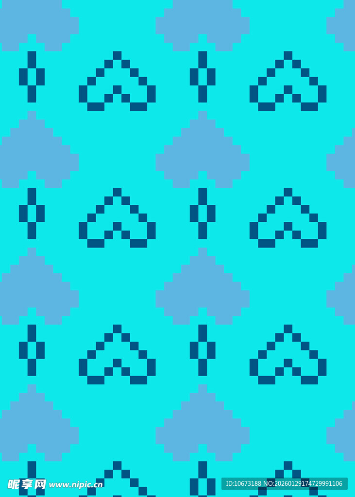 蓝紫色像素爱心几何图案