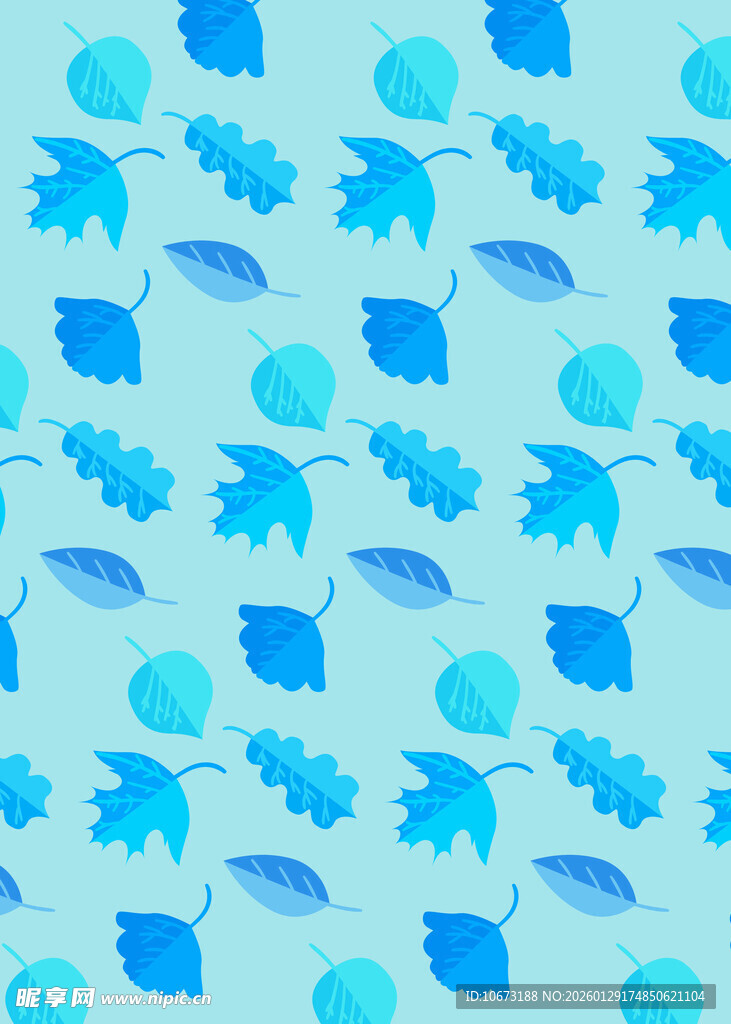 蓝色树叶无缝图案背景