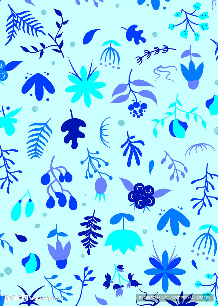 清新蓝调植物图案背景