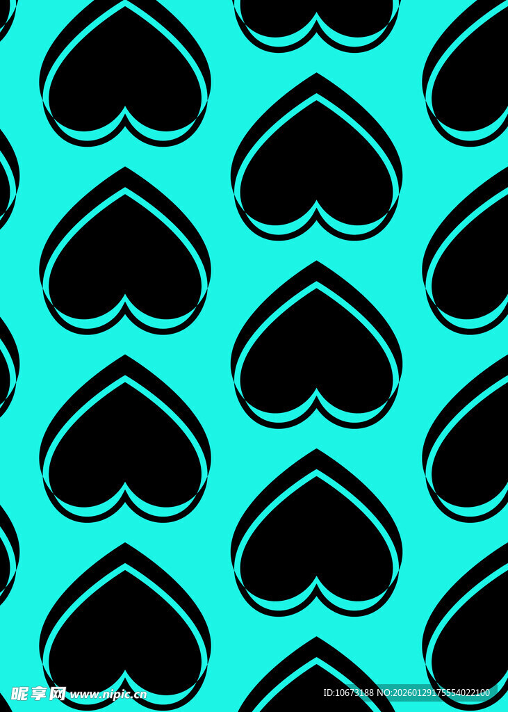 蓝底黑心形图案背景